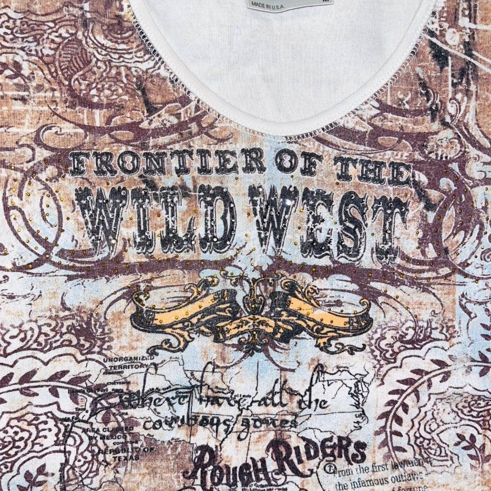 Cactus Bay Short Sleeve Shirt Graphic Wild West Tan Women M Western Cowgirl - Picture 2 of 7